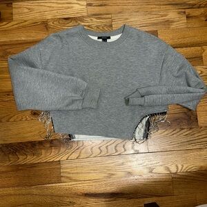 Forever 21 grey cropped sweatshirt with rhinestone fringe detail